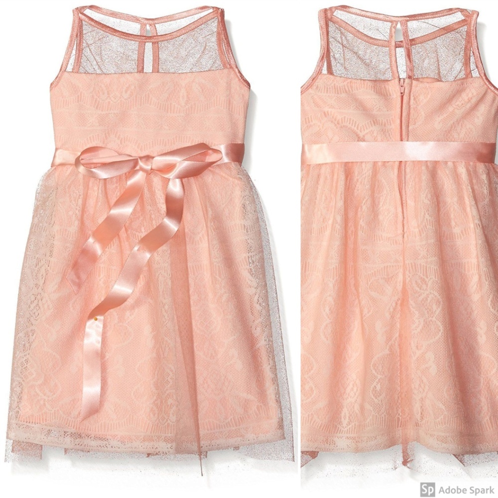 Emerald Sundae Girl Coral Lace Illusion Special Occasion Sleeveless Dress size 8